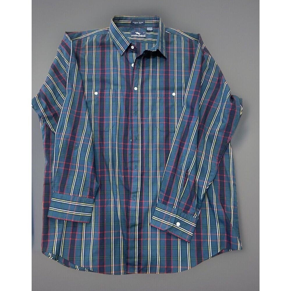 Steeple Chase Long Sleeve Shirt Size XtraLarge Blue/Green/Red‎ Plaid Button Down